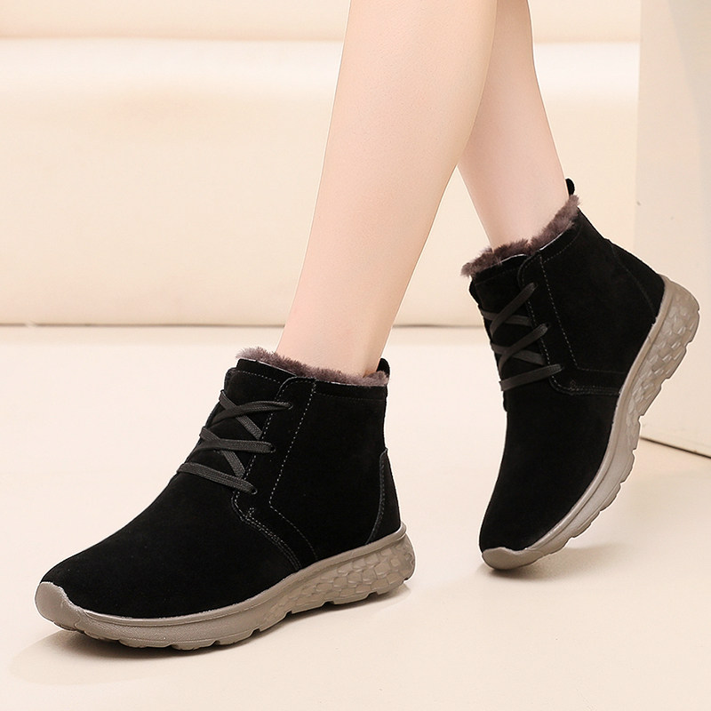 Northeast snow boots women's fur all-in-one women's shoes winter boots winter plus velvet thick leather wool mother shoes large cotton shoes