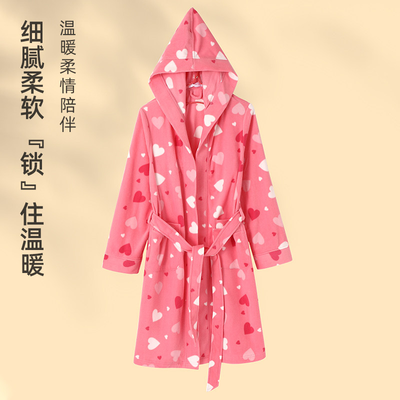 Lanzulli men and women style pyjamas plus suede thickened pure cotton comfortable even hat sleeping robe home The home of the house is in a loss