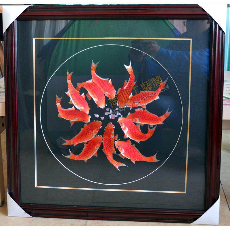 Su Embroidery Living Room Painting Silk Thread Embroidery Every Year With Fish Soft Framed Finished Products Embroidery twelve Fish Sentiment Hot Selling Special Price Promotion