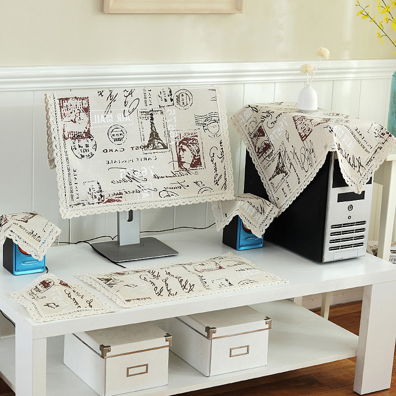 Computer dust cover cotton linen fabric monitor cover towel LCD desktop computer cover cloth 22 24 27 inches 32 inches