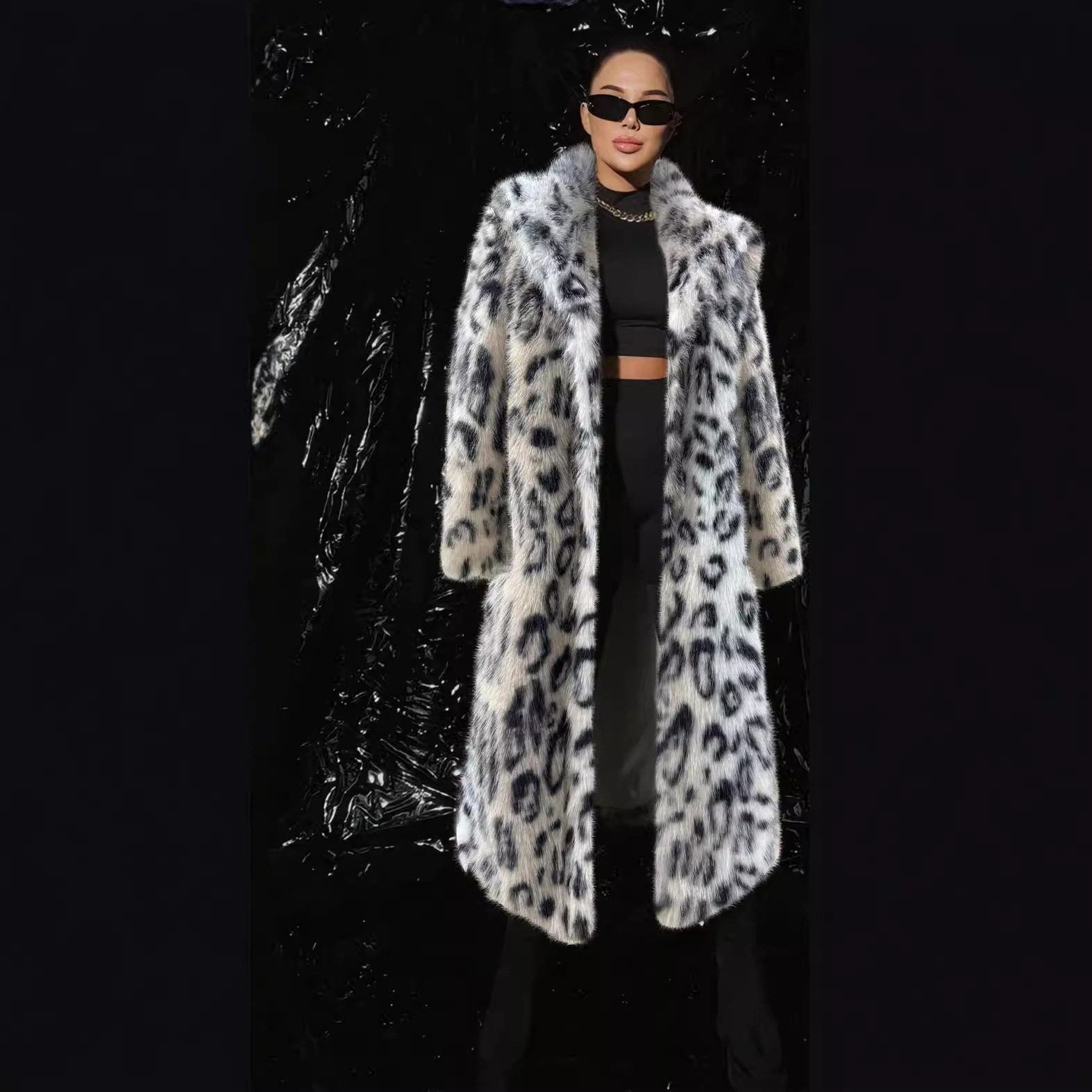 Women's Mid-Length Suit Collar Coat Autumn and Winter New Leopard Print Women's Jacket