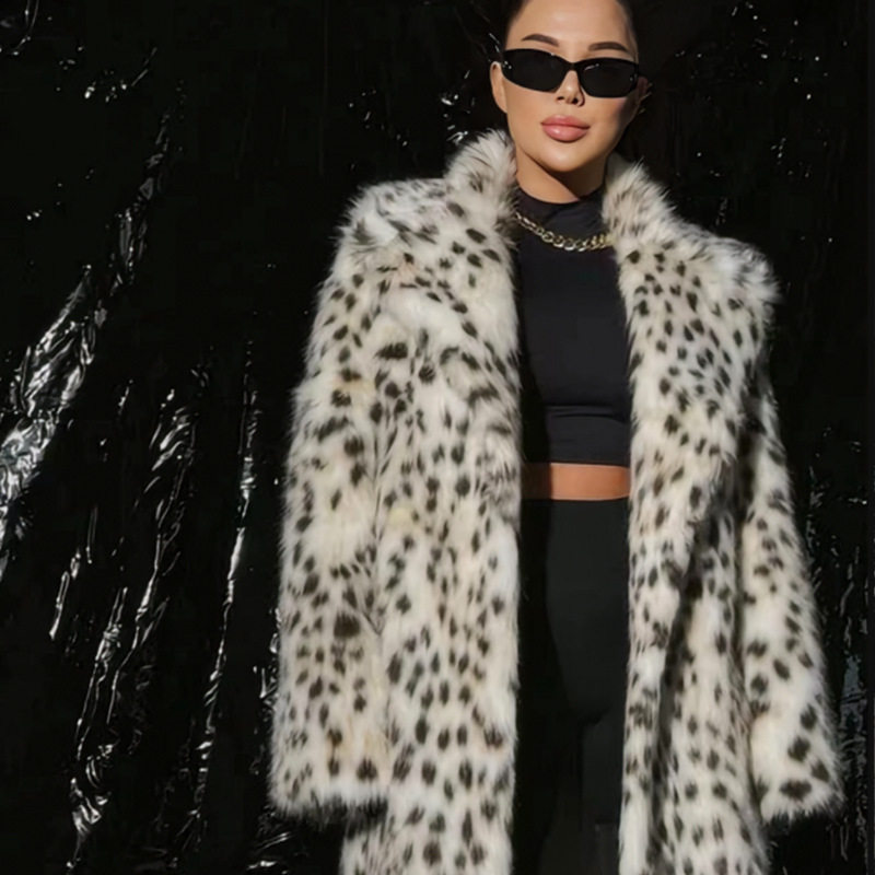 Women's Mid-Length Suit Collar Coat Autumn and Winter New Leopard Print Women's Jacket