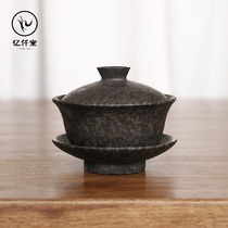 Amnesia one thousand Hall of retro handmade ice Rock Triple cover Bowl Stone Tea Set Small Hand Grip Tea Bowl Day Style Kung Fu Tea Pot