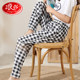 Langsha pajamas women's spring and summer trousers pure cotton loose Japanese plaid trousers thin home pants shorts seven points and nine points