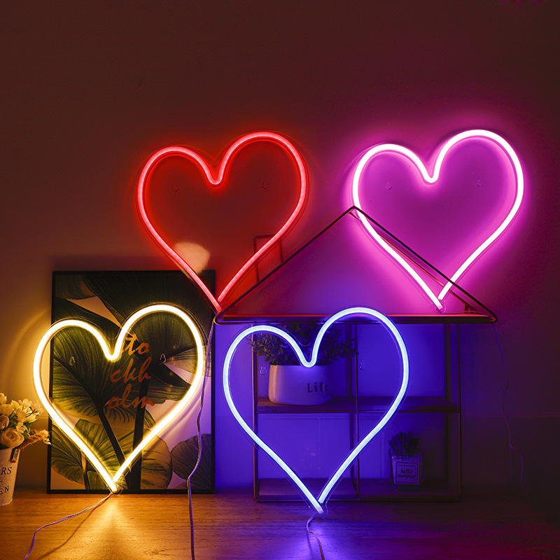 Led Heart Neon Light Valentine's Day Proposal Confession Decorative Light Room Dormitory Atmosphere Light Heart-Shaped Light