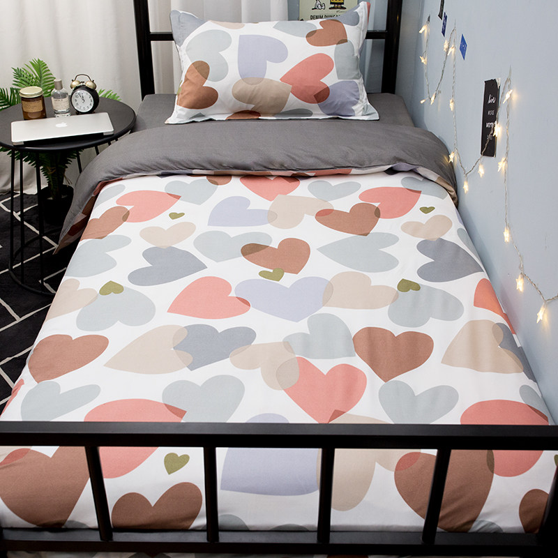 Ins wind bed three-piece set net red bed sheet student dormitory single female quilt cover girl heart 3 four-piece set summer