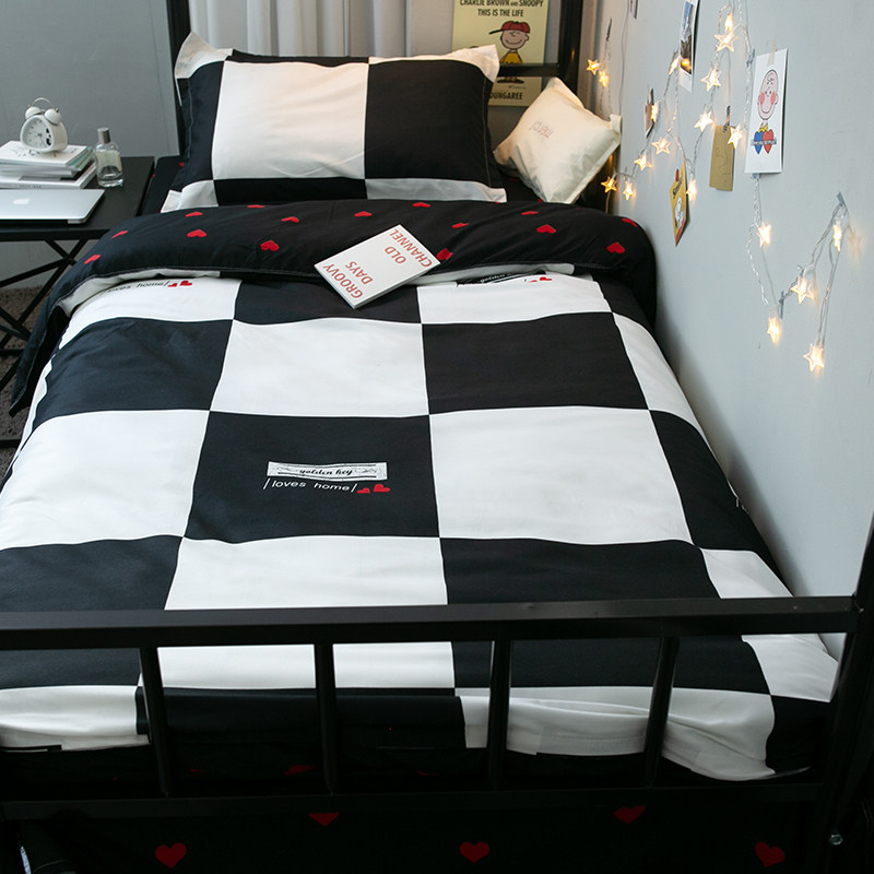 Minimalist grid Three-type bed set bedding Upper bunk bunk bed Dormitory Dorm Room Men's Quilt Cover Four Pieces
