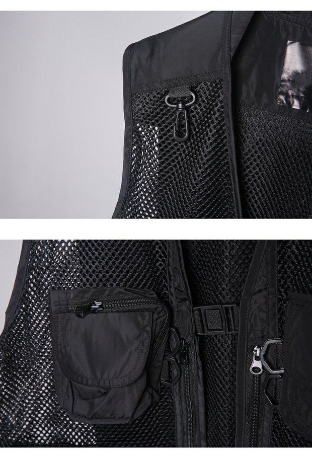 Жилеты 国潮暗黑系重工机能网布拼接马甲男背心多口袋工装背心军事感潮牌 Others