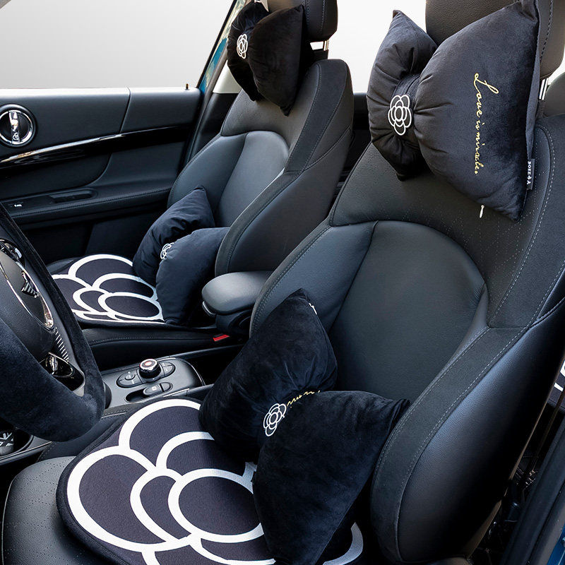 Car cute butterfly knot velvet head pillow waist close to car seat neck pillow plush cushion in car sleeping deity