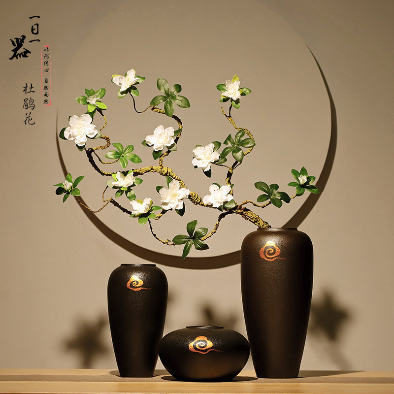 Chinese emulated rhododendron branch plant flower arrangement home living room bedroom floral decorations vase fake flower pendulum piece-Taobao