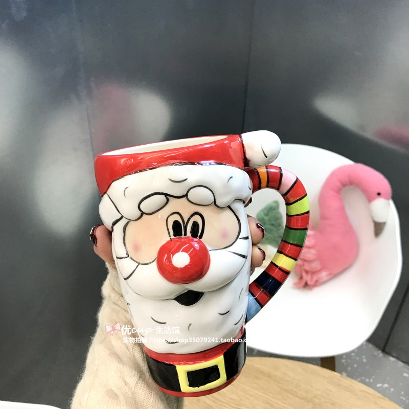 Santa Claus milu deer breakfast milk cup of large capacity office coffee cup express cartoon gift porcelain cup