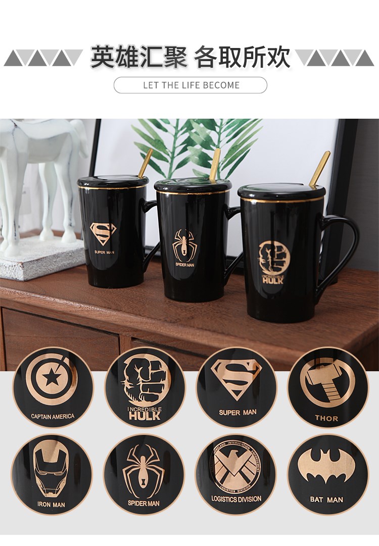 Diffuse wei iron man the avengers alliance creative cup men 's mark cup with cover ceramic large - capacity glass lovers