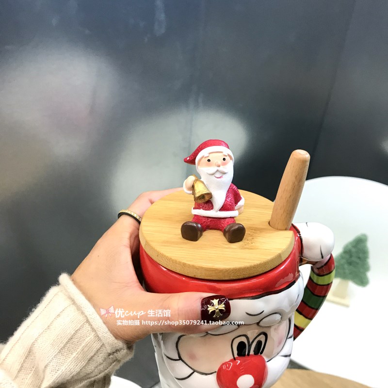 Santa Claus milu deer breakfast milk cup of large capacity office coffee cup express cartoon gift porcelain cup