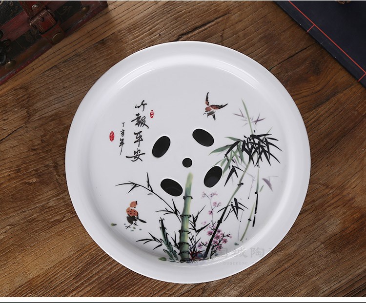 Tea tray was contracted household ceramic water storage type small circular congou storage small Tea sea porcelain trays