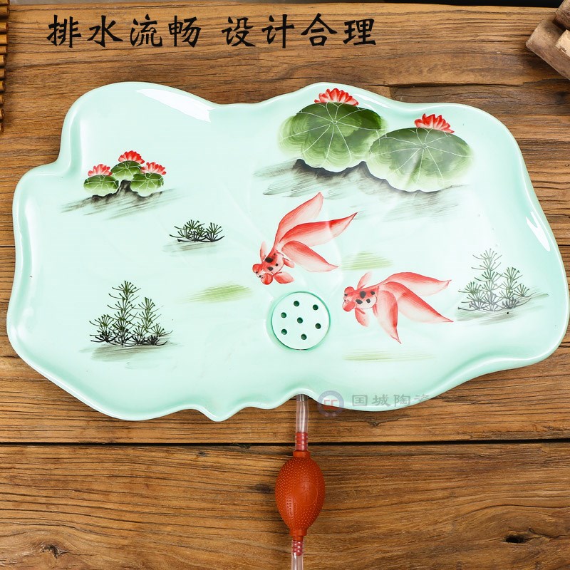 Kung fu tea tray drainage type large congou celadon hand - made lotus home u.s single ceramic tray