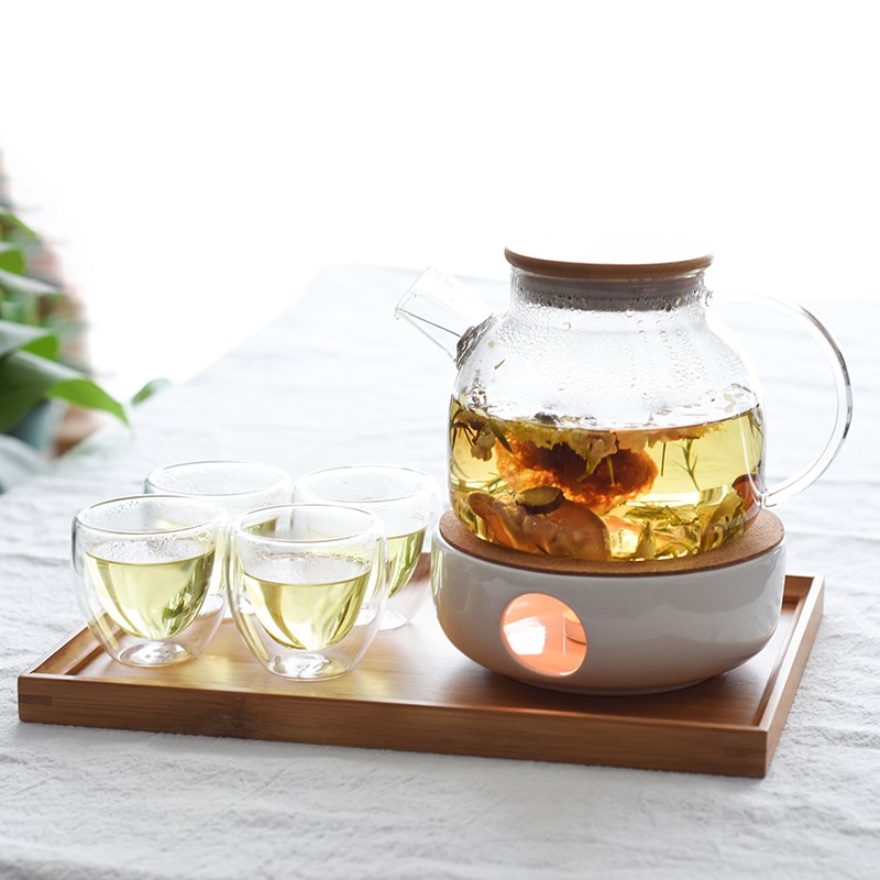 Brewed fruit tea pot teapot set transparent heat - resistant glass heat insulation base firing candles