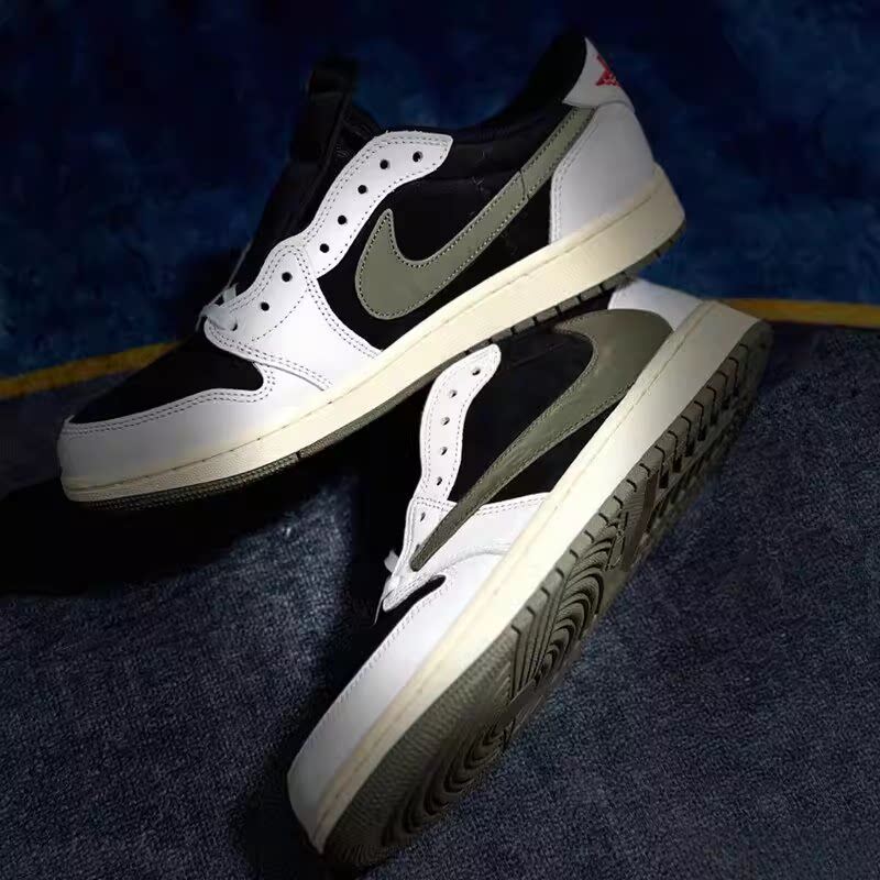 Official Website Reverse Hook Aj Men's Shoes Low-Top Reverse White Brown Mocha Air Force 1 Men's Aj1 Lightning Blue Reverse Hook Shoes