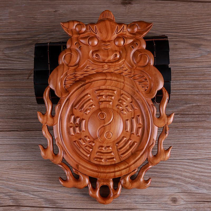 Dong Yi Lin Jixiang Peach Wood Beast Head Octagonal Mirror Home Living Room Bedroom Table Decoration Creative Pendulum