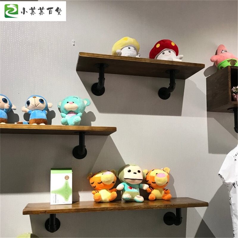 Wall shelf wrought iron water pipe plank board bookshelf Wall flower shelf flat partition plate no paint plate wall rack