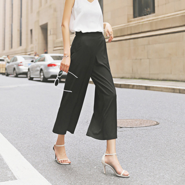 Designed white chiffon wide-leg pants for women summer high-waisted straight slim nine-point thin casual drape pants for women