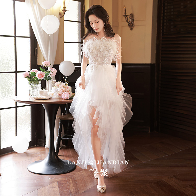 White bra top, advanced evening dress, high-end