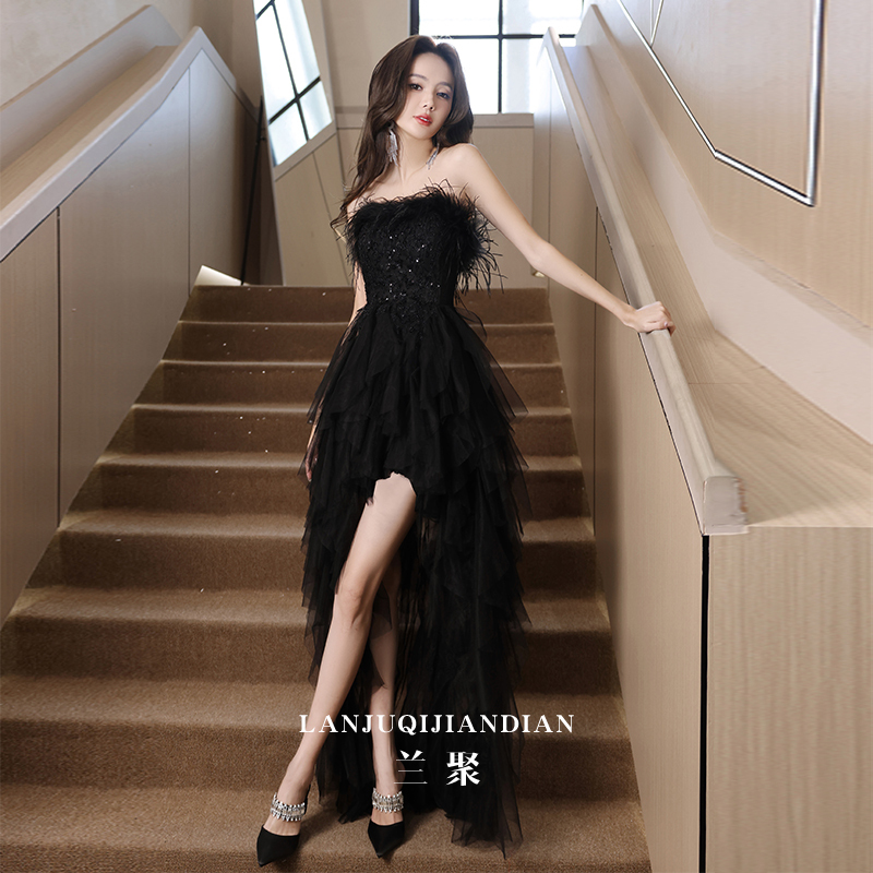 Black Strapless Evening Dress 2026 New High-End Graduation Banquet Dress Niche Light Luxury Birthday Coming-Of-Age Ceremony