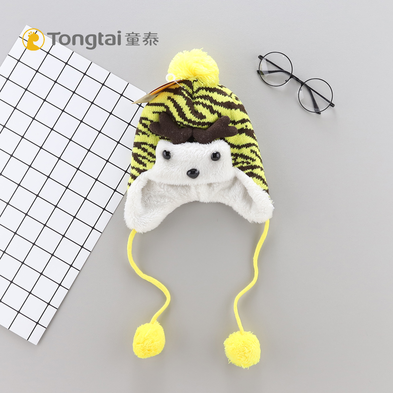 Tongtai velvet thickened knitted hat boy baby ear protection hat girl baby girl autumn and winter warm thick hat out cotton hat tide