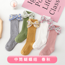 Girls stockings spring and autumn thin section childrens middle tube socks but knees pure cotton half-high tube half-section baby long socks