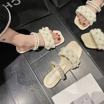 Hot Air Pearl lined with two dresses sandals women Summer outwear Fashion 100 hitch students flat bottom slippers new beach
