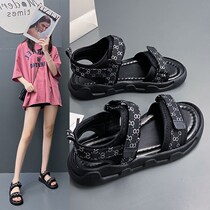 Hot Air Soft-bottom Sports Sandals Women 2022 Summer New Flat-bottomed Magic Sticker Retro Korean Version Student 41 Great Code Roof