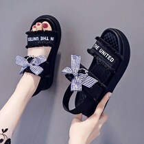 Hot Air Mesh Red Sandals Women Fairy Wind 2022 New Summer Tide Fashion 100 Ride Thick Bottom Super Fire Bow Tie Students