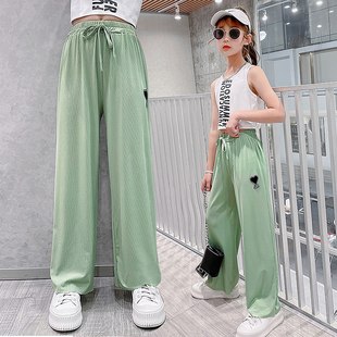 Girls Summer Wear Thin Ice Silk Wide Leg Shake-Up Pants 2021 New Children's Pants Medium and Large Children's Chiffon Anti-Mosquito Pants Trendy