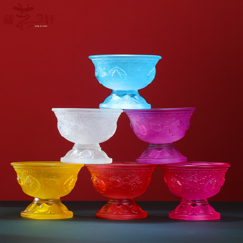 Water supply cup for the Buddha's cup 7 colorful glazed home dedicated to Lotus Eight auspicious water supply bowl Guanyin water purifying cup St. Water Bowl-Taobao