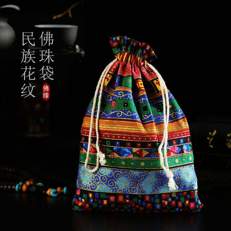Tibetan Folklore Buddha Play Bag Organizing Bag Cliff Bai Pixian Buddha Bead Hand String Bead Bag Drawstring Pocket