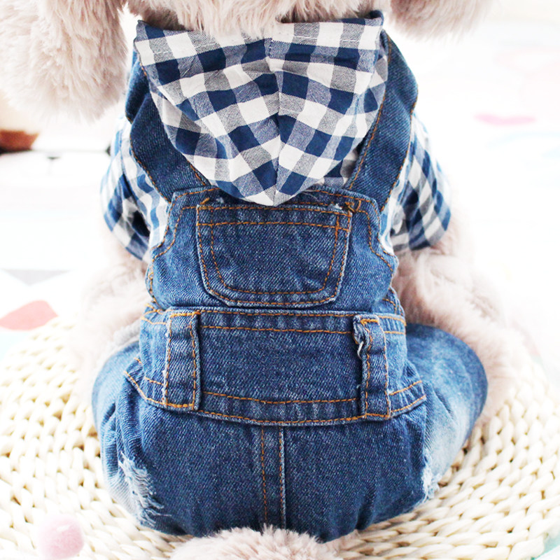 19 autumn and winter new trendy brand casual plaid cowboy pet Teddy Bichon Pomeranian four-legged thickened puppy dog ​​clothes