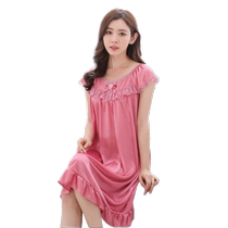 Fat mm short-sleeved pajamas for women summer ice silk loose middle-aged mothers plus size plus size 200 pounds summer nightgown