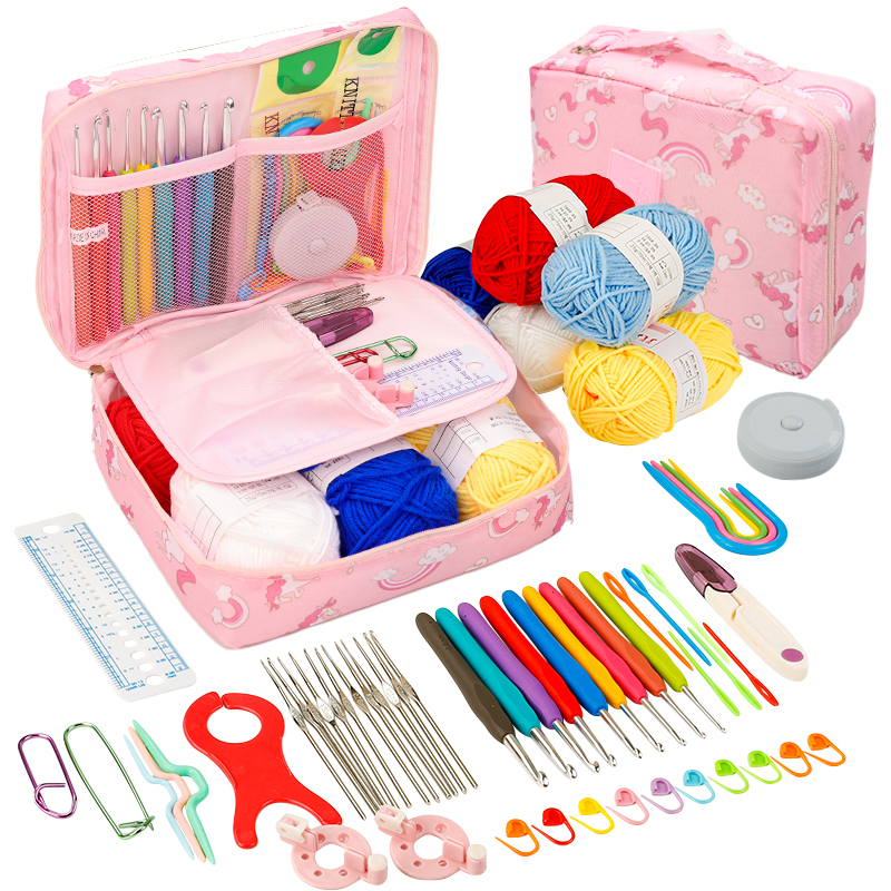 Complete Crochet Tool Set for Making Dolls, Yarn, Soft Handle Crochet Hooks, Sweater Needles, DIY Handmade Knitting Material Kit