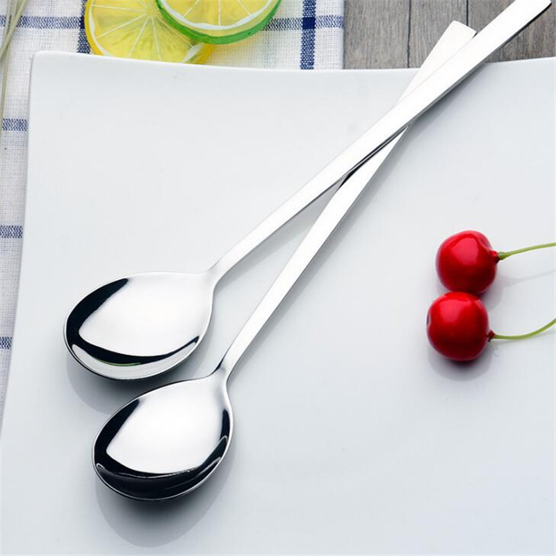 Hantake Mountain Korean-style mixed rice spoon 304 stainless steel long handle Student dining spoon soup spoon Dining Spoon Canteen Soup Spoon Thickened