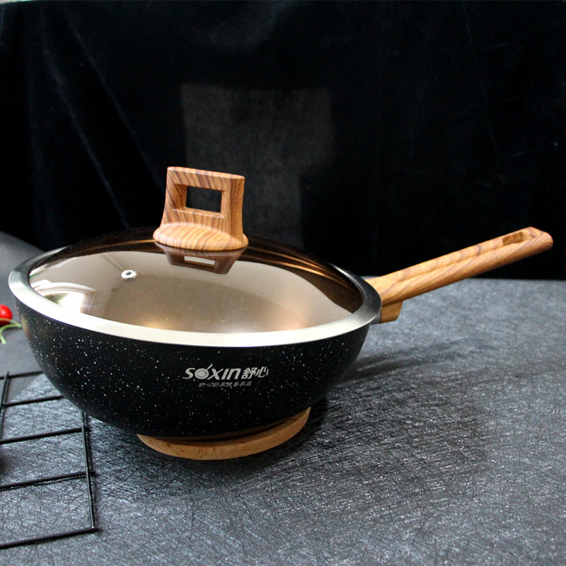 Medical stone color not stained with deep frying pan Small number of side food frying pan less oil smoke back to fly pan light frying pan to deepen splash-proof oil