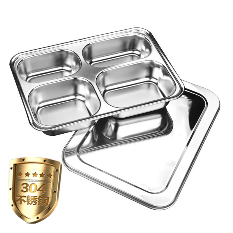 304 stainless steel express dinner plate hotel canteen for lunch box student dining box dinner plate large size four-grid dinner plate