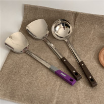 Stainless steel pot shovel spoon household cooking stir spoon porridge spoon thickened heat insulation iron pan long handle shovel spoon