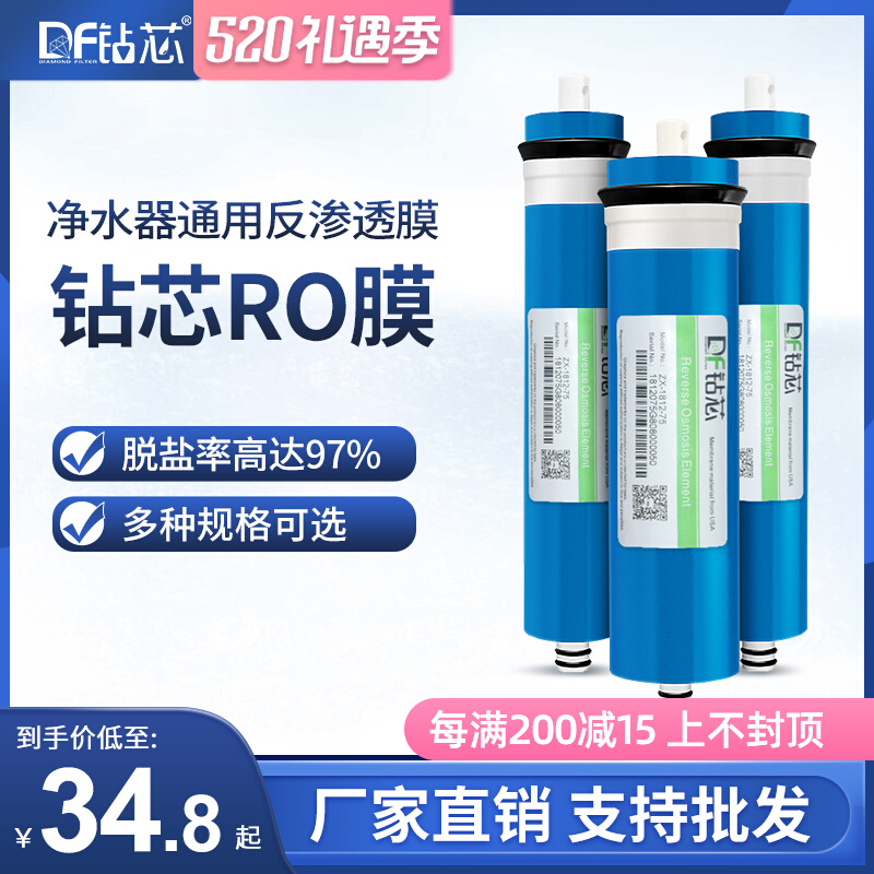 Drill Core RO Membrane Water Purifier Universal Reverse Osmosis Filter 75G 75G 100G 200G 400G Gallons Water Filtration Machine Accessories