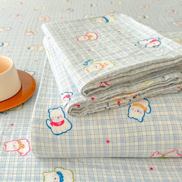 Blue plaid cute puppy printed single piece bed sheet dormitory apartment four season universal pillowcase bed cover breathable mattress cover
