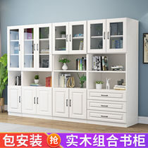  Solid wood bookcase Bookcase storage cabinet Storage rack cabinet locker with door floor-to-ceiling file cabinet Combination cabinet