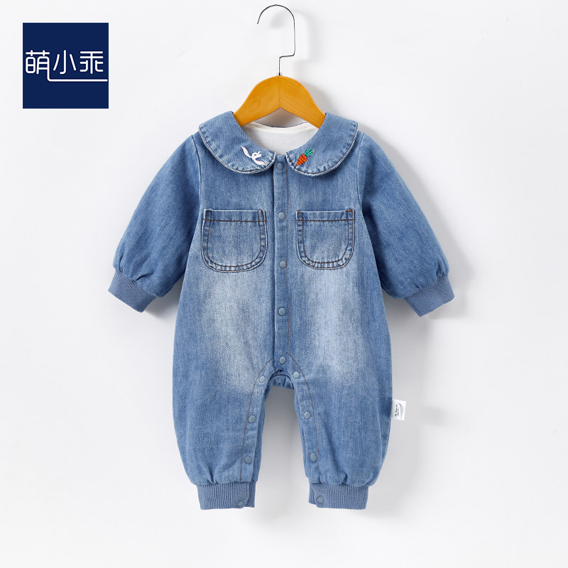 Baby onesie spring and autumn 3-9 months baby girl denim clothes 6 autumn clothes super western style denim romper romper