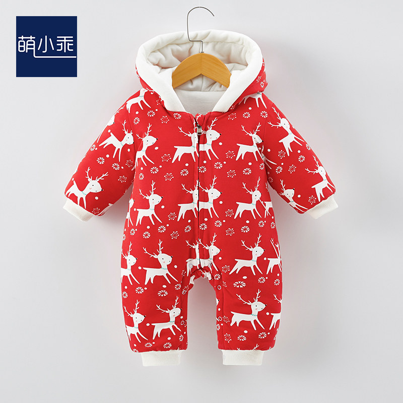 Baby one-piece clothes male and female baby winter dress Long sleeve newborn Harvest net infrared out of the Christmas dress Garcotton climbing suit