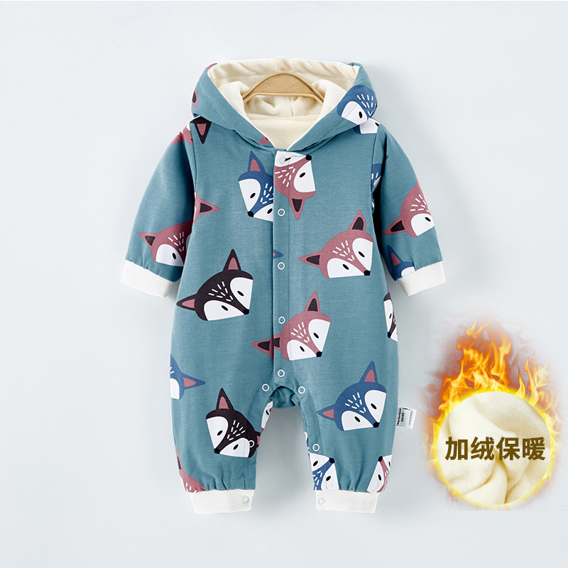 6 baby jumpsuit autumn and winter clothing plus velvet newborn clothes for boys and girls winter 0-12 months holding clothes 3