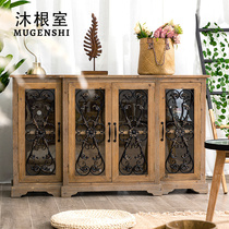 American dining side cabinet integrated by wall Home solid wood doing old living room wine cabinet locker restaurant small family type side cabinet
