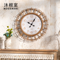 Retro Creative Personality Clock Wall Decoration Pendant Living-room Background Wall Round Wall-mounted Dining Room Wall Adornment