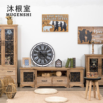 American solid wood TV cabinet Composition Living room folk Dormitory Sculpture Flower Lockers Bedroom Log Creative small family Type of decoration